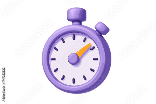 Stopwatch 3D render icon. 10 second timer. Lilac color. Time, chronometer, countdown concept. Speed, deadline, sport measurement. Vector cartoon illustration isolated.