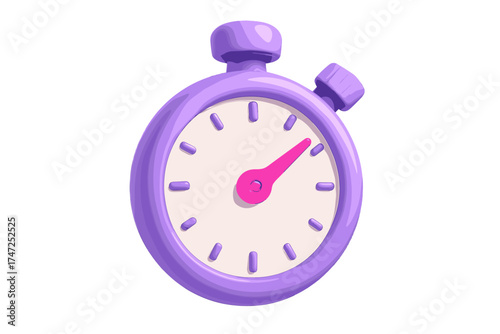 Stopwatch 3d render icon. Timer, clock or chronometer symbol. Countdown, deadline, time management and speed concept. Lilac color cartoon vector illustration isolated object.