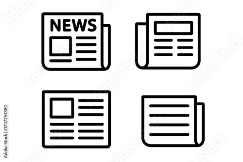 Newspaper line icon set. News symbol collection. Press, media, journal, and publication signs. Article and information graphic elements. Vector illustration for web and apps.
