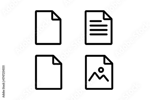 File icon collection vector illustration. Line art document symbols for web and mobile. Set includes new file, text page, and image document pictogram. Outline graphic design.