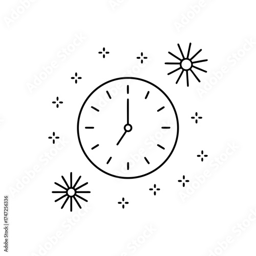 Clock surrounded by sparkles
