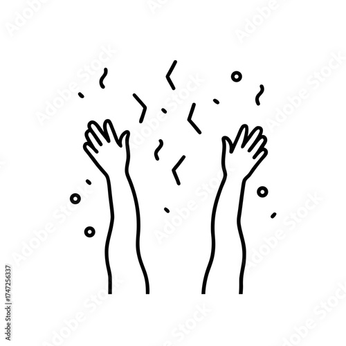 Hands raised with confetti art