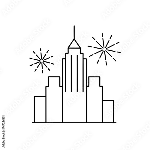 City skyline with fireworks art