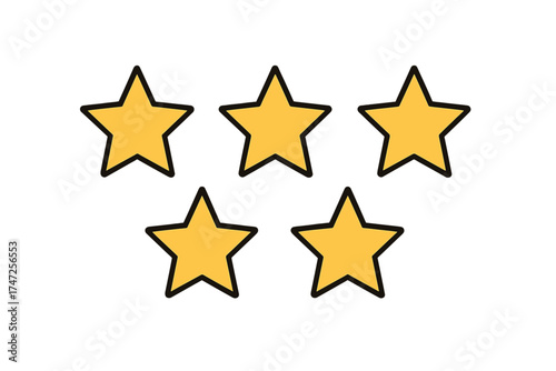 Five star icons set, vector illustration, gold stars rating, five star collection, rating symbols, review stars, quality indicator, customer feedback, transparent background vector graphics