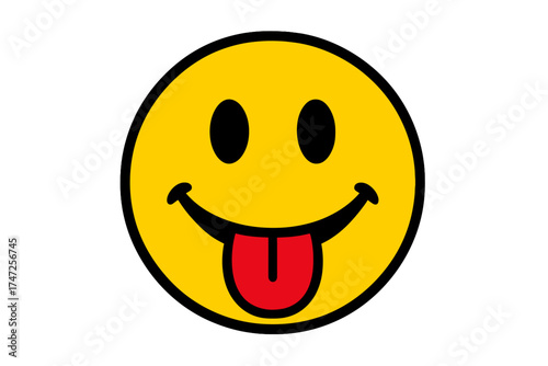 Silly face with tongue out emoji vector icon. Playful, cheeky, and teasing emoticon. Yellow smiley character. Happy expression for fun communication concept illustration.