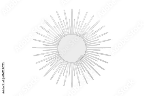 Sunburst mirror vector illustration. Retro starburst frame icon for interior design. Modern home decor element. Vintage radiant sun symbol. Abstract geometric sparkle shape.