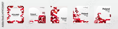 Poland National day celebration template set. Happy Independence day poster with Poland flag and geometric art. Modern design for social media, background, cover, greeting, event, and post