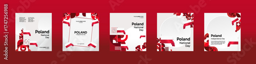 Poland National day celebration template set. Happy Independence day poster with Poland flag and geometric art. Modern design for social media, background, cover, greeting, event, and post