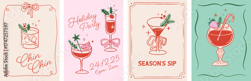 Christmas cocktail party hand-drawn invitations and posters