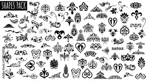 Ornamental Shapes Pack: A meticulously curated Vector collection of intricately designed, ornamental shapes, offering a wealth of creative elements to elevate any design project.