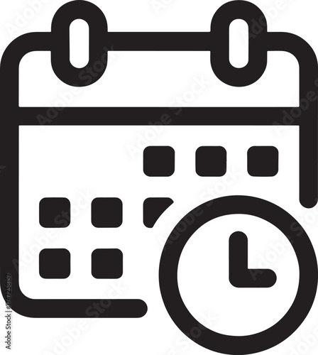 Calendar and clock icon with square date cells for time management schedule