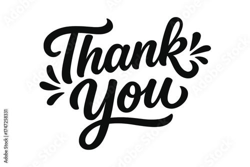 Thank you hand lettering vector illustration. Calligraphy handwritten script for gratitude card, banner, or sign design. Typography inspiration quote. Isolated black on white.