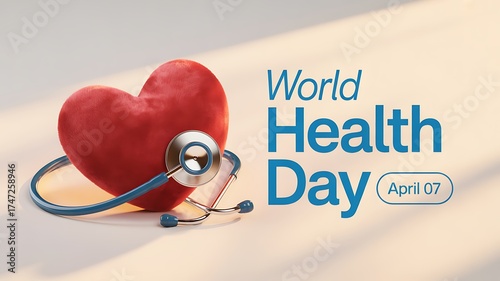 World health day april 7th with a red heart and stethoscope symbolizing healthcare and medical checkup