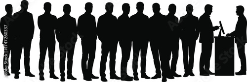 Silhouette of people standing in queue at service counter, waiting line concept, customer interaction, order, service illustration