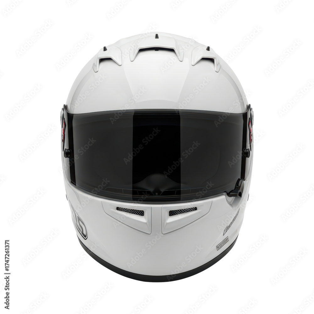 Fototapeta premium White motorcycle helmet front view with visor and ventilation system