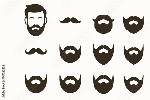 Male beard styles collection: mustache and beard silhouettes for grooming inspiration