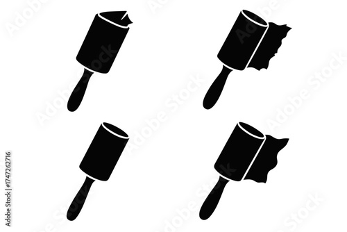 Set of black lint roller icons with different paper lengths