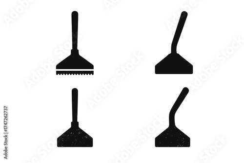 Silhouette collection of four scraper tool icons on white background