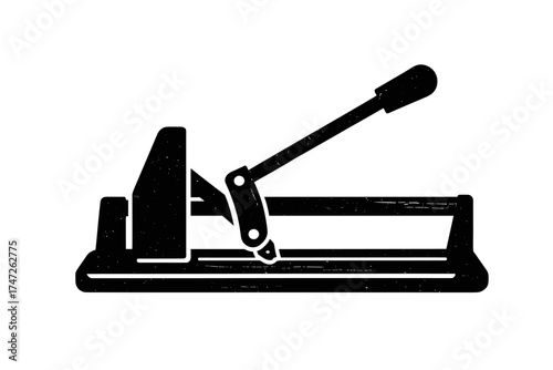 Black silhouette of paper cutter with lever on white background