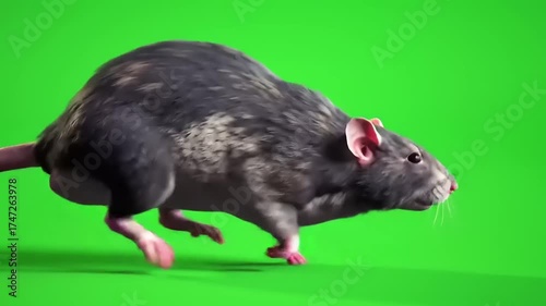 Brown Rat Walking on Green Screen Background