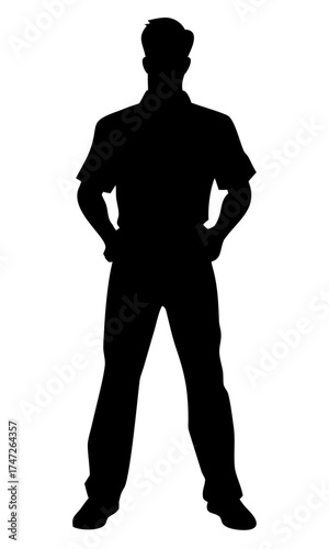 Man standing with hands in pockets black silhouette minimal vector illustration