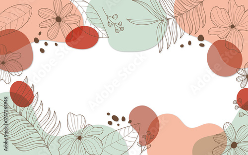 Abstract botanical frame with pastel shapes background
