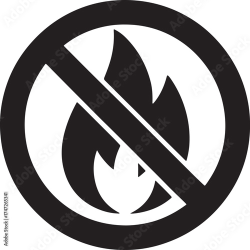No fire symbol icon on white background flame prohibition