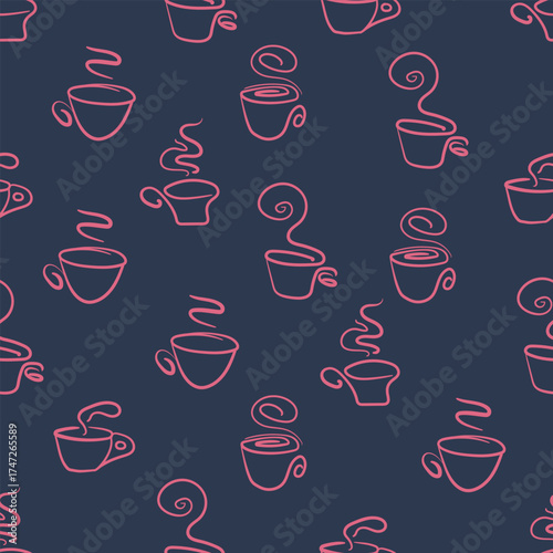Abstract seamless pattern with color cups. Kitchen doodle background. Design for poster, fabric, textile.