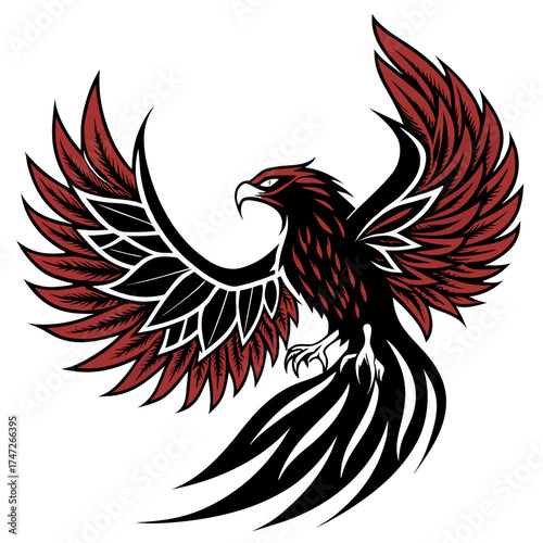 Shadow Phoenix Dual Color Dark Red Black Wings Mascot Logo Vector Illustration for Esports and Modern Branding Design

