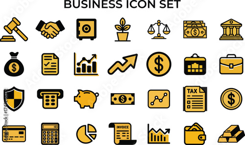 Diverse business icon set for finance growth and legal services concepts