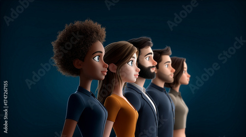 3D rendered diverse leadership team profiles forward-looking vision premium dark background business illustration