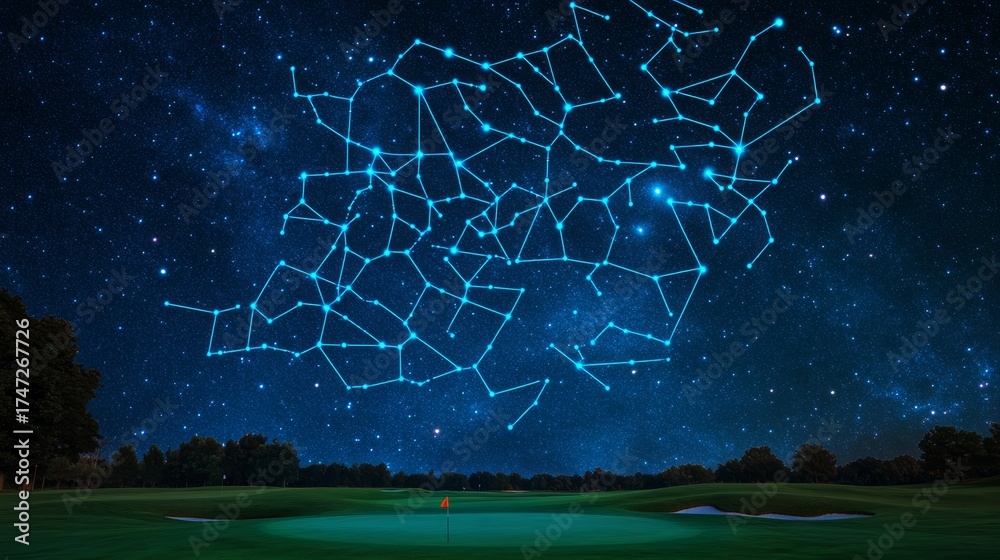 Obraz premium Starry Golf Constellation Over Green Field ,Golf ,Night sky