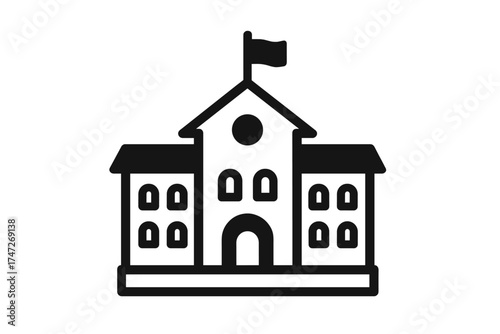 School building icon vector. University, college or academy symbol. Education, learning or study concept. Governmental or public institution facade. Architecture pictogram.