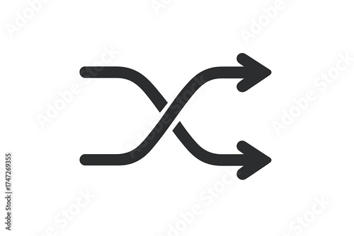 Shuffle icon vector. Concept for randomizing, mixing, and changing order. Intersecting arrows symbol for UI design, music playlists, or process workflow. Random choice.