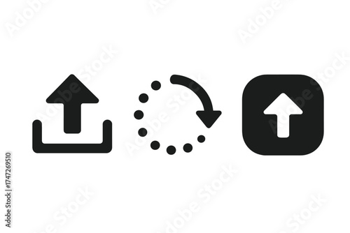 Upload icon set with loading and refresh symbols. Vector graphic illustration for user interface design. UI and UX elements for web and app development on transparent background.