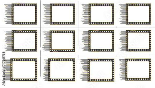 Vector set of Super 8 film frames with speed motion effect. Retro vintage 8mm movie filmstrip border. Old cinema negative for photography. Nostalgic classic photo templates.
