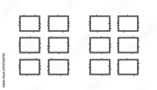 Vector set super 16mm film frame for retro video. Old movie filmstrip border. Cinema photography negative. Camera viewfinder screen overlay. Vintage videotape recorder display.