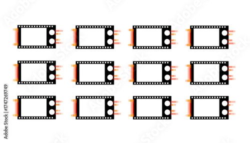 Ordered 3x4 vector set vintage Super 8 film frames 4K effect, retro cinema filmstrip frames, movie reel borders, analog media vector elements, collectible filmstrip