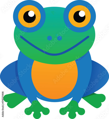 Blue green frog with orange belly amphibian cartoon