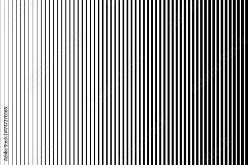 Vertical black striped halftone gradation texture. Fading line gradient bg. Repeating pattern backdrop. Parallel lines background for overlay, print, cover, graphic design. Vector
