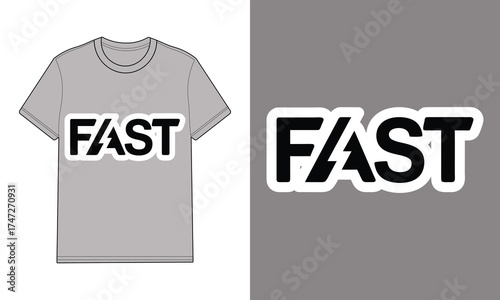 Gray T Shirt with F A S T Text Lightning Bolt Graphic fast t-shirt