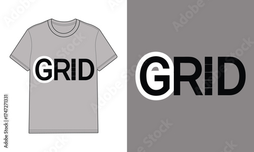 Gray t shirt with grid text graphic gray textile fabric