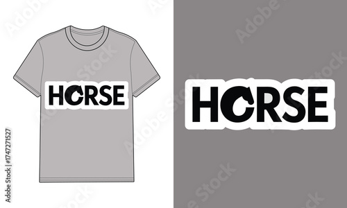 Gray t shirt with horse head inside letter H word H O R S E t-shirt graphic