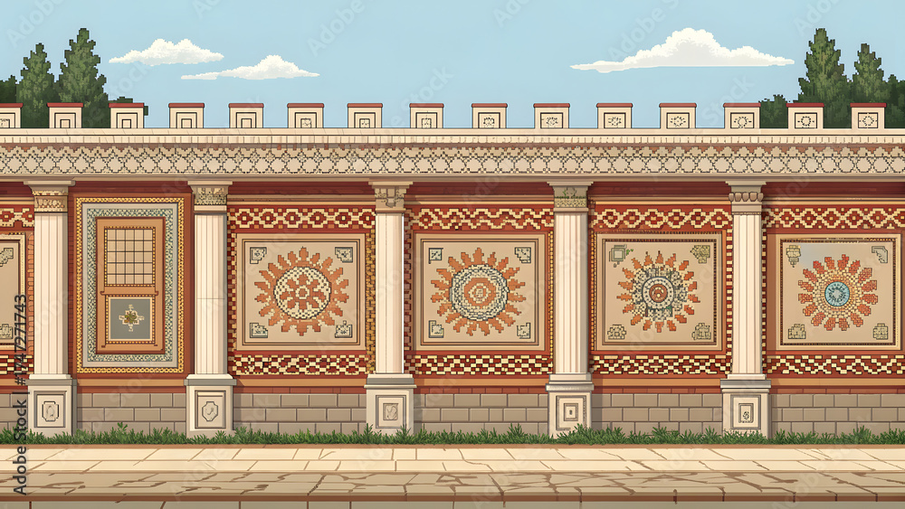 Obraz premium pixel roman stone pavement pattern tileable
