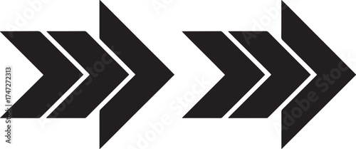 Two sets of three black chevron arrows pointing to the right direction forward