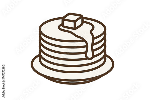 Vector Pancake Icon with Butter and Syrup, Stack of Breakfast Pancakes Illustration, Minimalist Line Art with Transparent Background, Ordered Set for Food and Breakfast Concepts