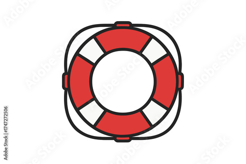 Red and white lifebuoy ring vector illustration with black outlines. Safety flotation device icon isolated on transparent background. Emergency rescue buoy concept. Sea beach lifebuoy vector symbol.