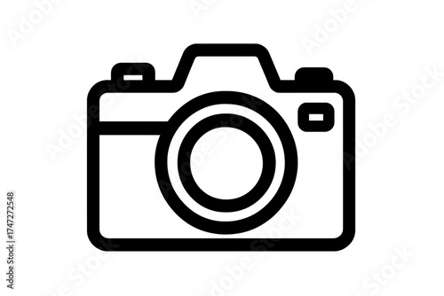 Vector camera icon illustration with transparent background, minimalist black outline design, photography symbol, photo camera graphic for digital and print use