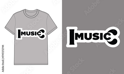 Gray t shirt with music logo design t-shirt graphic