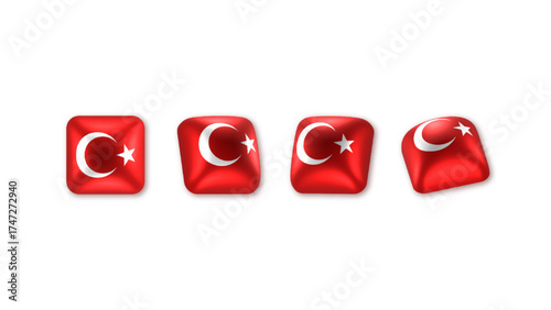 Turkish flag icons vector set with crescent moon and star symbols in red and white colors for national and cultural design elements